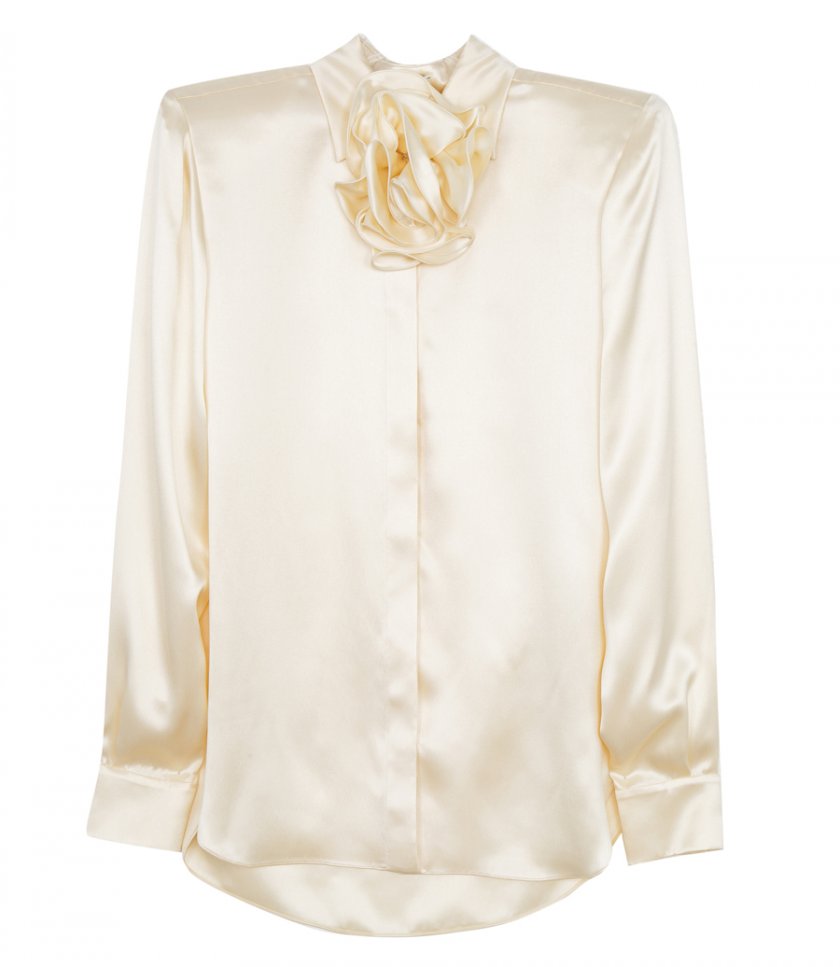 BLOUSES - FLOWER EMBELLISHED BUTTON DOWN BLOUSE