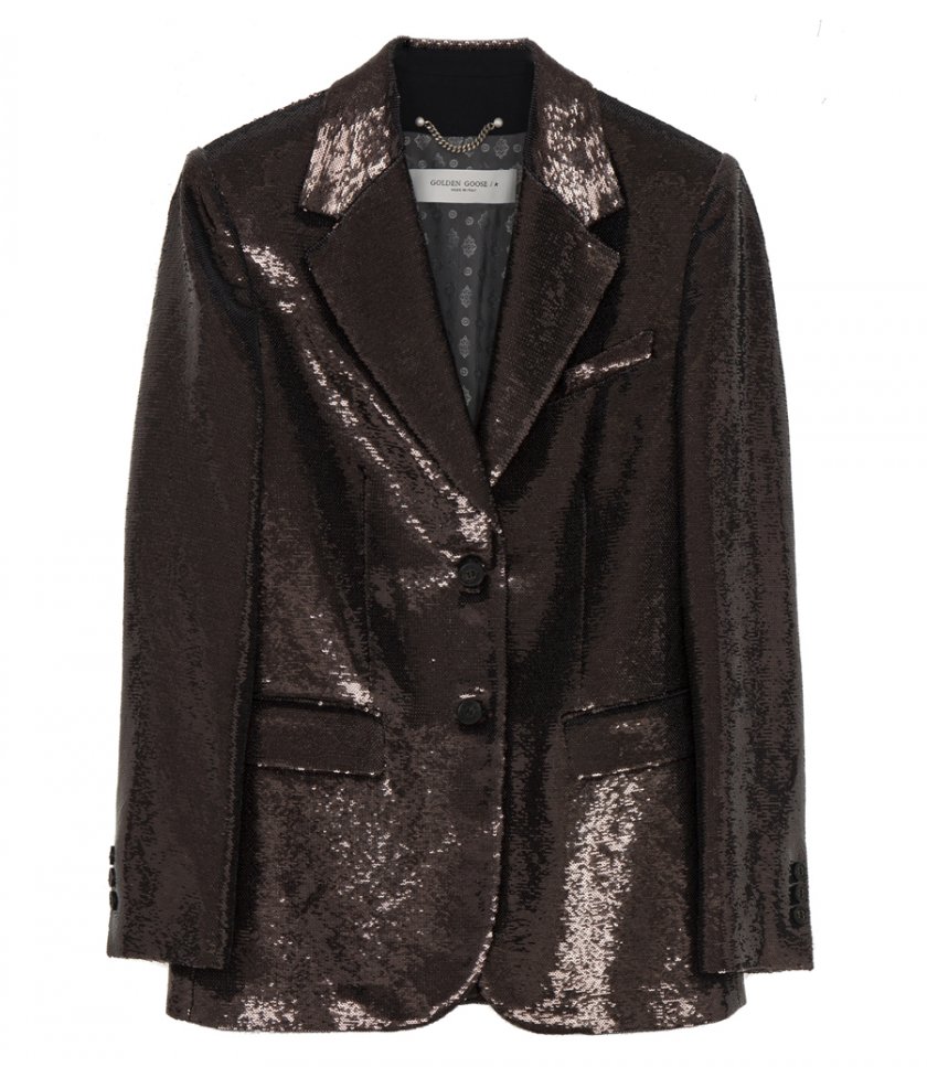GRAY SINGLE-BREASTED BLAZER WITH ALL-OVER SEQUINS