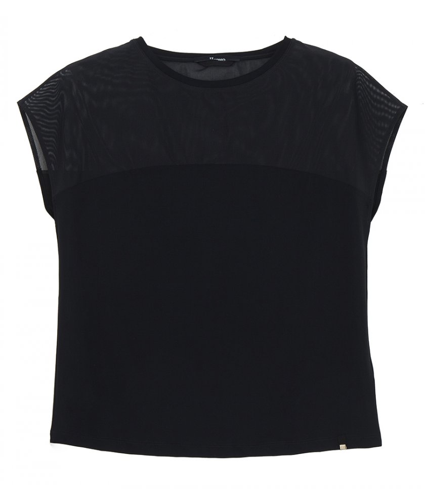 TOPS - T-SHIRT IN LIGHT SCUBA & STRETCH TULLE