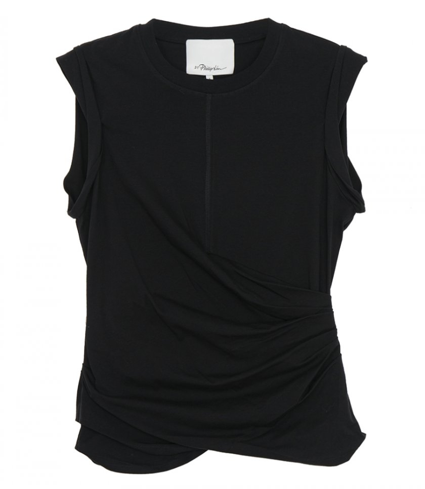 TOPS - ROLLED SLEEVE DRAPED JERSEY TANK