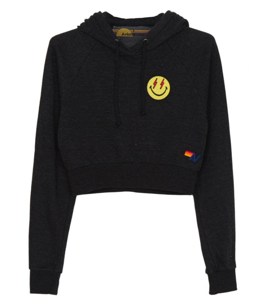 CLOTHES - SMILEY BOLT EYES CROPPED HOODIE