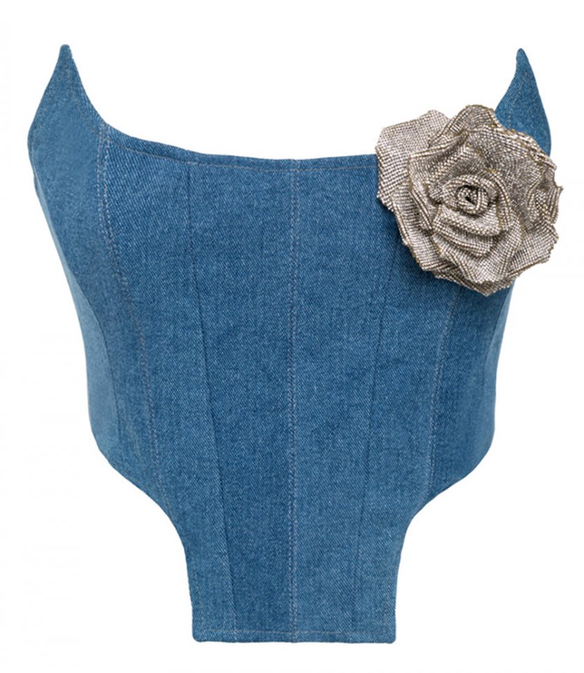 GIUSEPPE DI MORABITO - FIREFLY CORSET IN  DENIM WITH CRYSTALS PIN