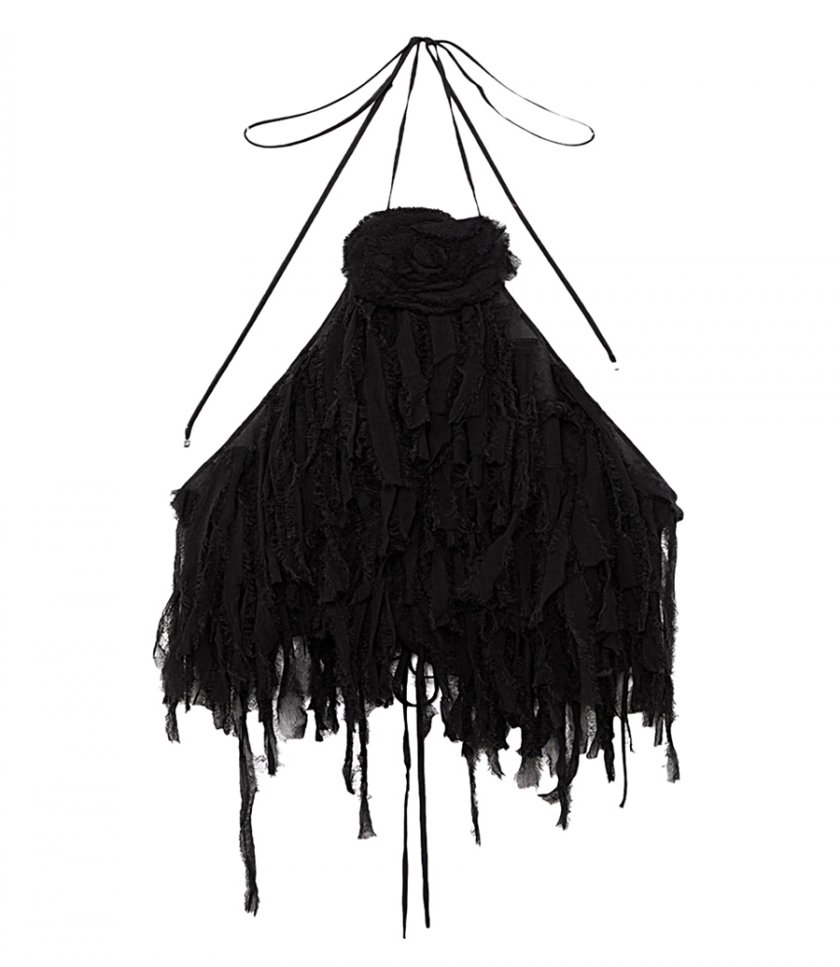 SALES - TOP WITH FRINGED EMBROIDERY AND ROSE DECOR