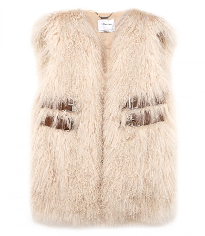 FUR VEST WITH BELTS AND BUCKLES