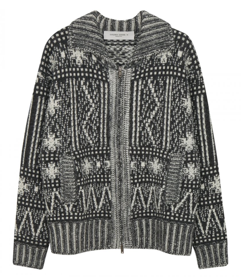 CLOTHES - JOURNEY COLLECTION - CARDIGAN WITH DARK GRAY FAIR ISLE PATTERN