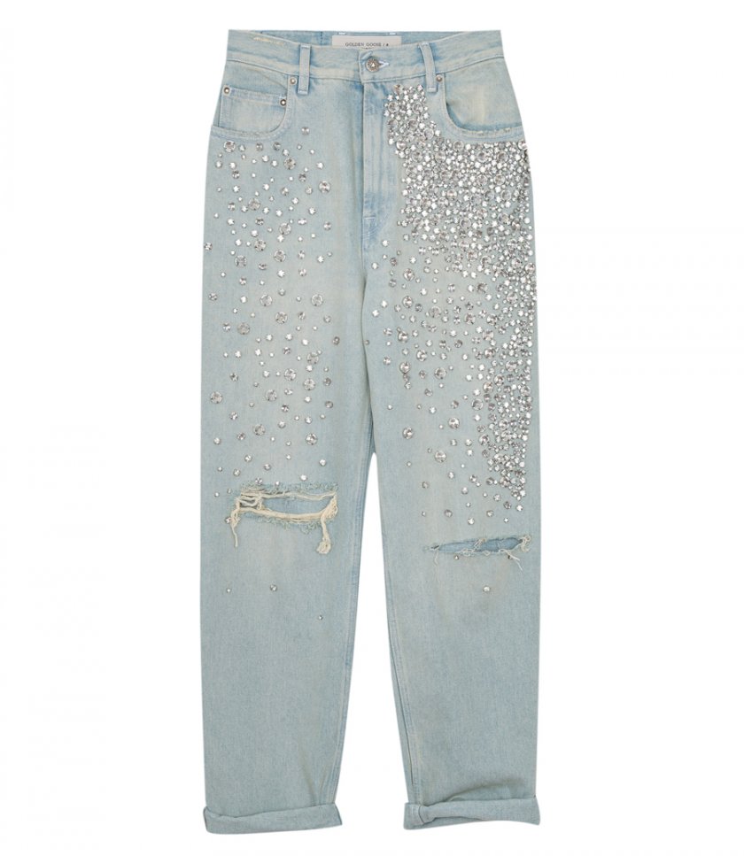 GOLDEN GOOSE  - GOLDEN COLLECTION BLEACHED KIM JEANS WITH CABOCHON