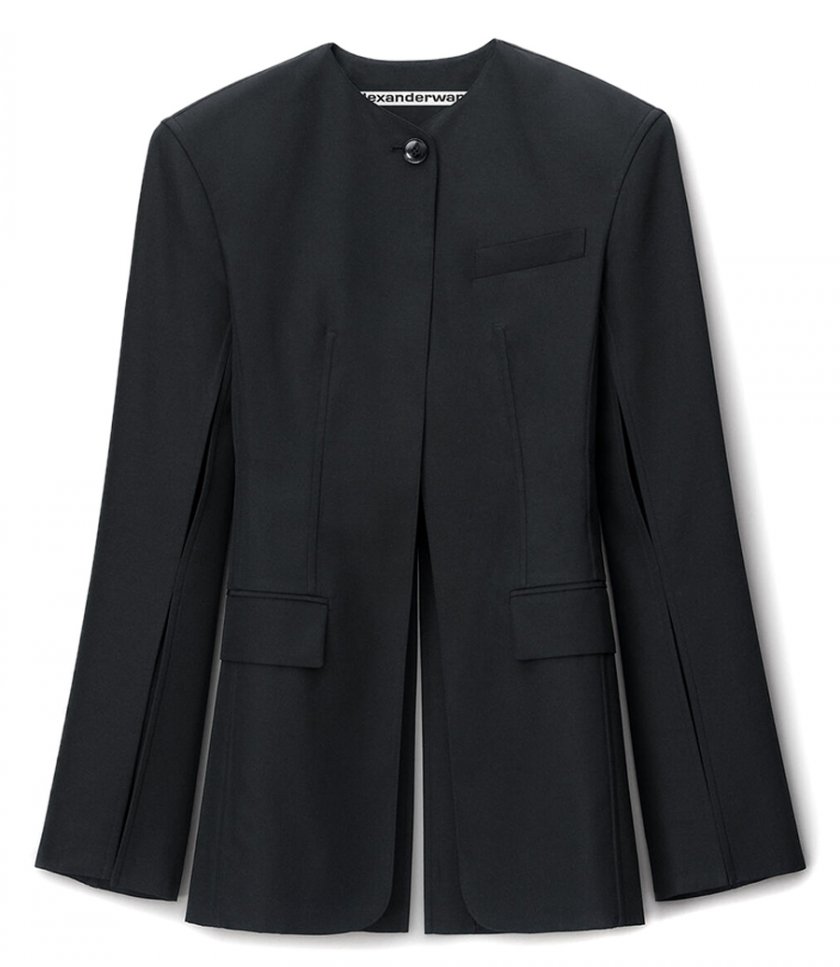 JACKETS - COLLARLESS TAILORED JACKET WITH SLITS