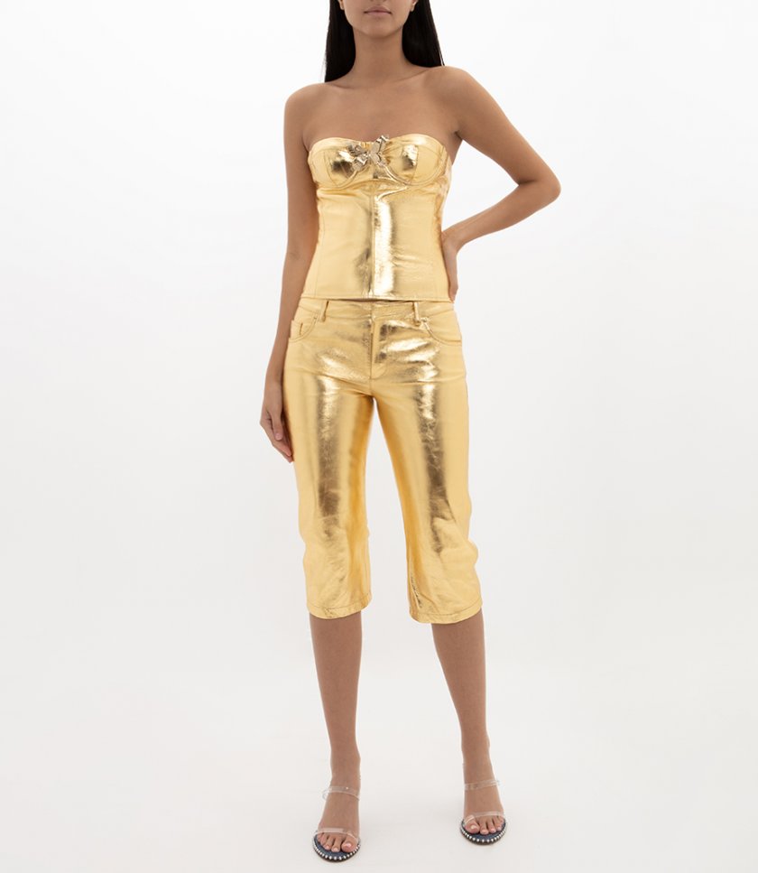 KNEE-LENGTH PANTS IN LAMINATED LEATHER