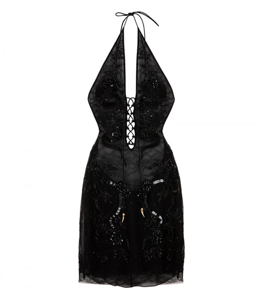 ROBERTO CAVALLI - BLACK EMBROIDERED DRESS