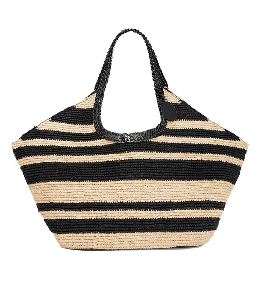 JUST IN - STRIPED RAFFIA TOTE BAG WITH 1969 DISCS DETAILS