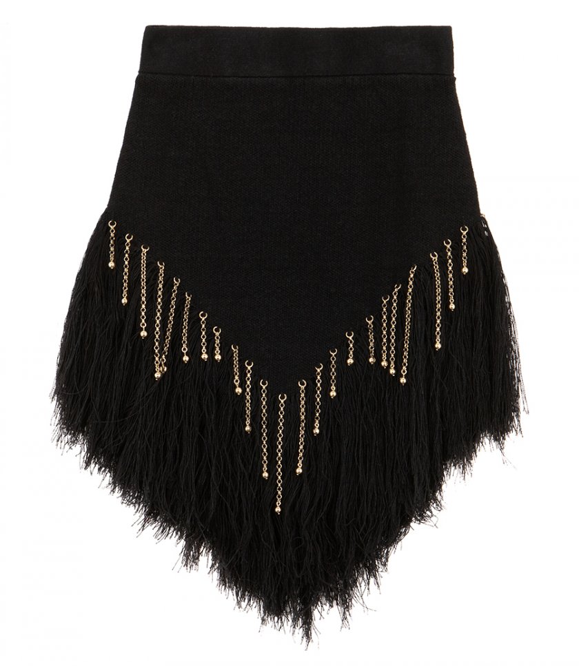 RABANNE - WOVEN SKIRT WITH KNITTED BEADS AND FEATHERS