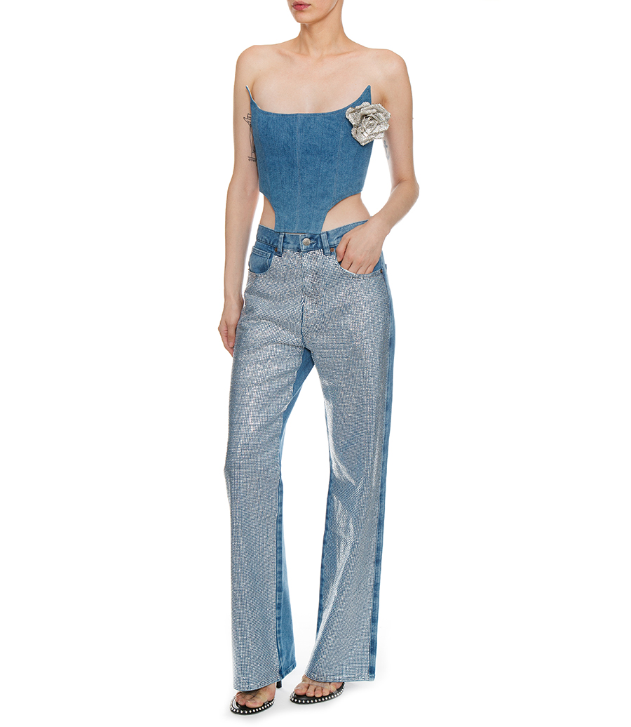 DENIM PANTS WITH CRYSTALS