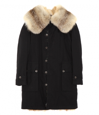 CLOTHES - BLACK OVERCOAT WITH FOX FUR