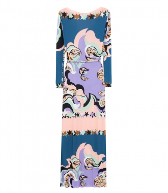 CLOTHES - ABSTRACT PRINTED LONG DRESS WITH BELT