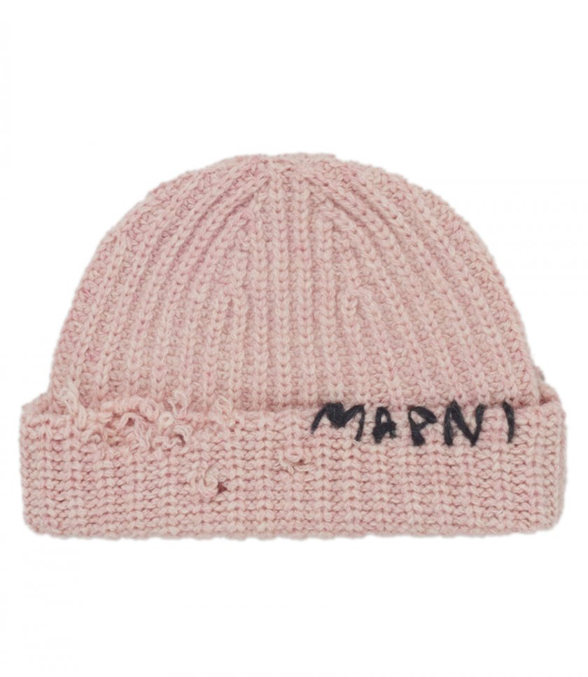 SALES - PINK RIBBED BEANIE WITH HAND-STITCHED LOGO