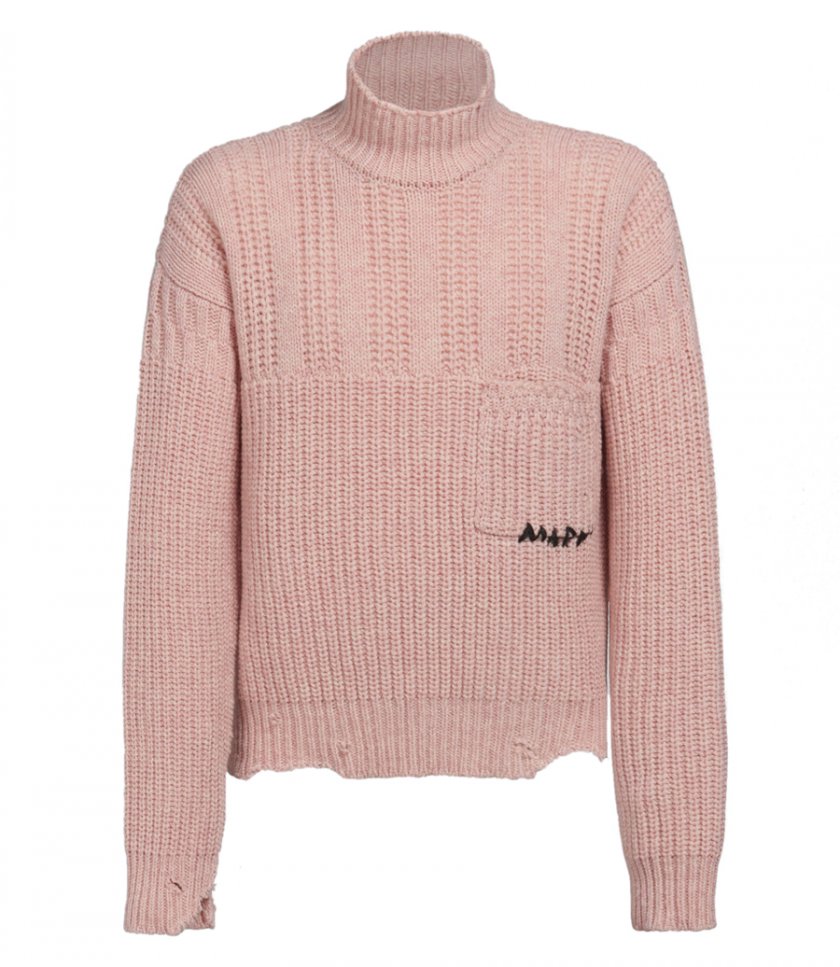 CLOTHES - PINK VIRGIN WOOL JUMPER WITH NIBBLED HEM