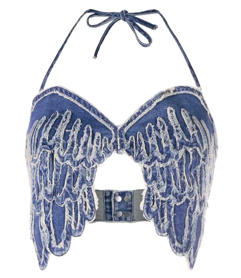 JEAN TOP WITH EMBROIDERY WINGS