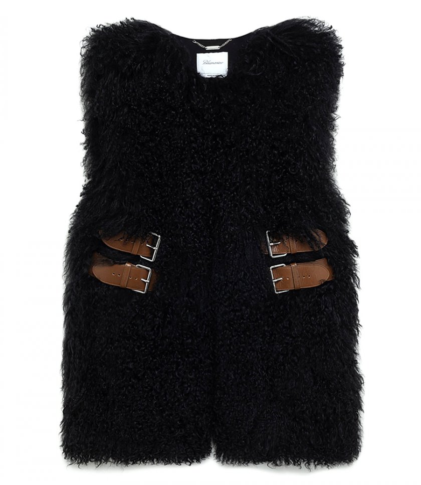 JACKETS - FUR VEST WITH BELTS AND BUCKLES