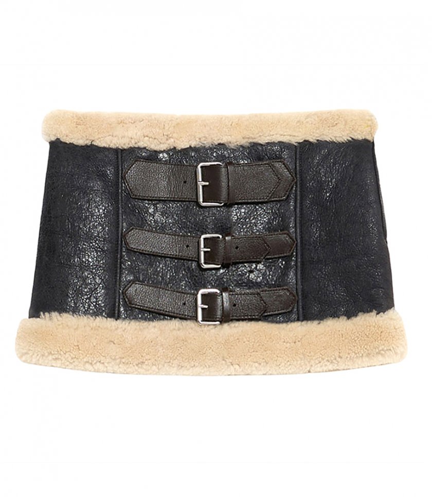 SHEARLING MINI SKIRT WITH DECOR BELTS