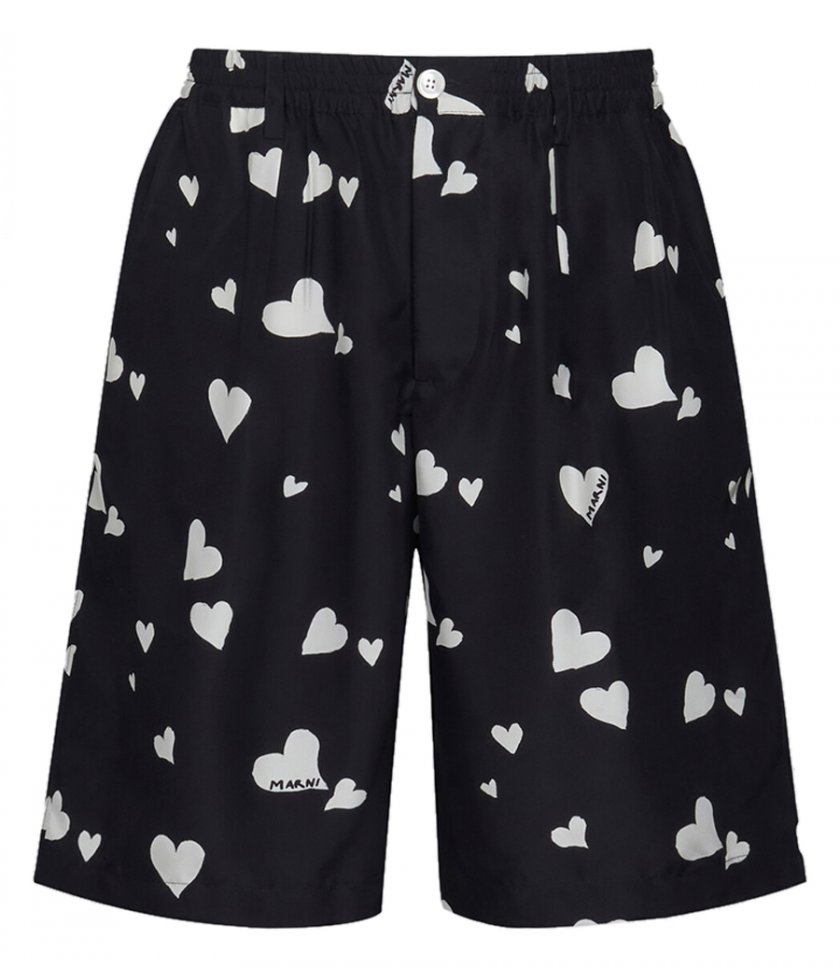 CLOTHES - BLACK SILK SHORTS WITH BUNCH OF HEARTS PRINT