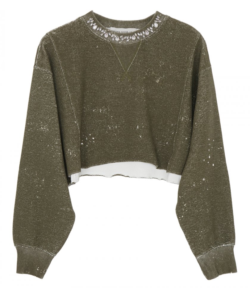 CLOTHES - VINTAGE-EFFECT BEECH-COLORED COTTON CROPPED SWEATSHIRT