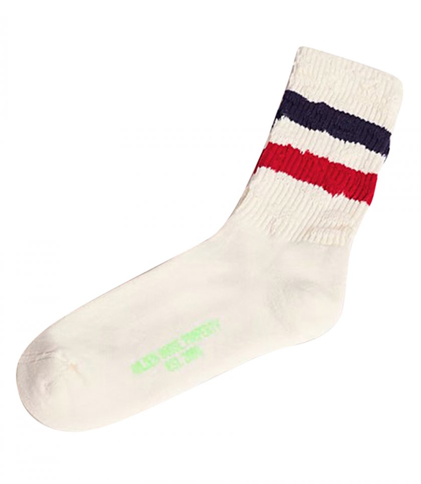 SOCKS - VINTAGE WHITE SOCKS WITH DISTRESSED DETAILS AND TWO-TONE STRIPES