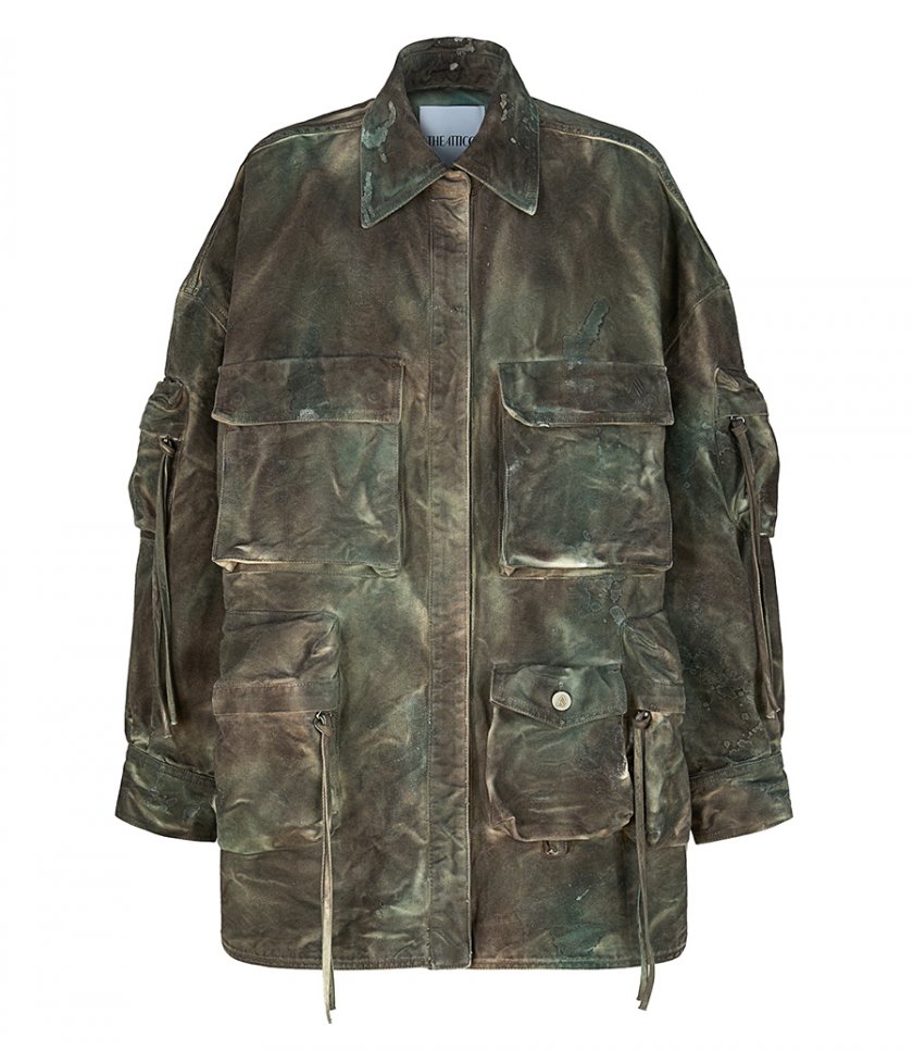 ''FERN'' STAINED GREEN CAMUFLAGE SHORT COAT