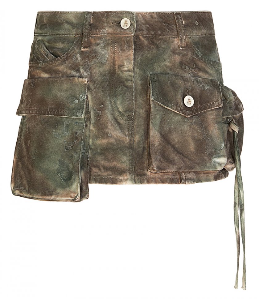 THE ATTICO - ''FAY'' STAINED GREEN CAMOUFLAGE MINI SKIRT