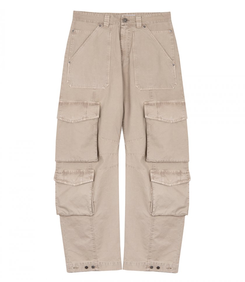 CLOTHES - MEN'S KHAKI-COLORED COTTON CARGO PANTS