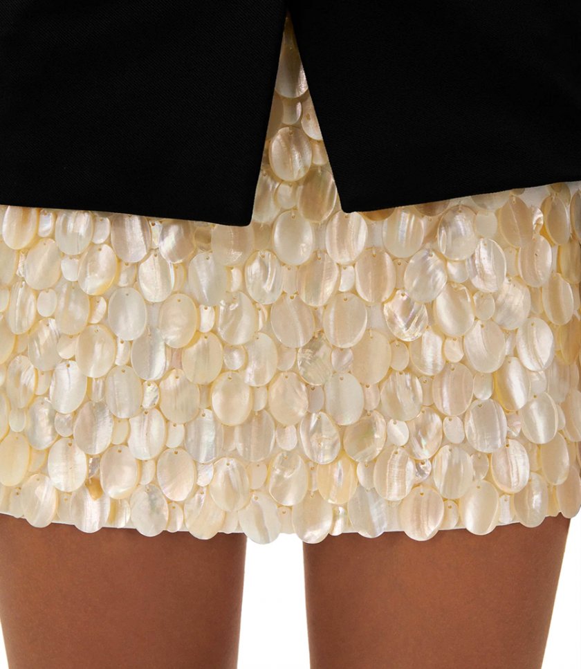 MOTHER OF PEARL EMBELLISHED MINI SKIRT