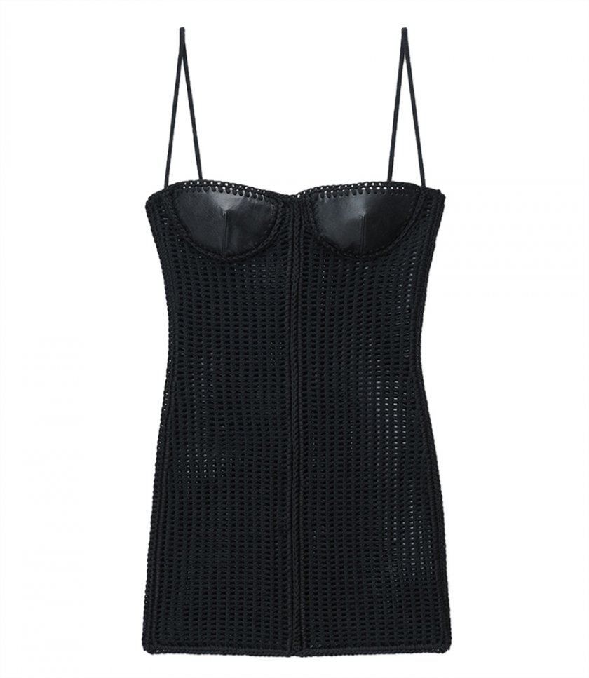 JUST IN - CROCHET MINIDRESS WITH LEATHER BUST