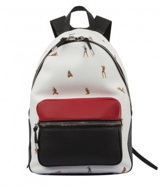 SALES - BERKELEY BACKPACK PEBBLED WHITE WITH EMBROIDERED BIKINI BABES